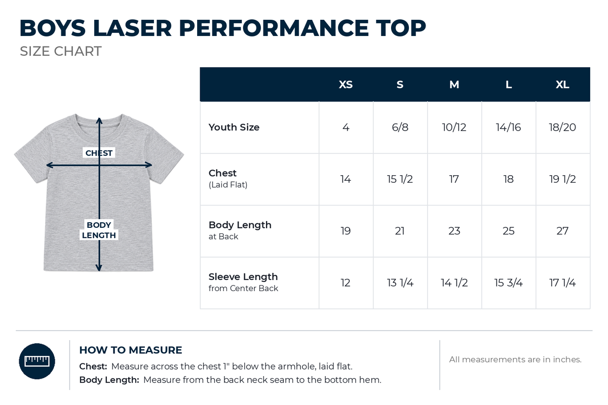 Boys Laser Performance Top size chart