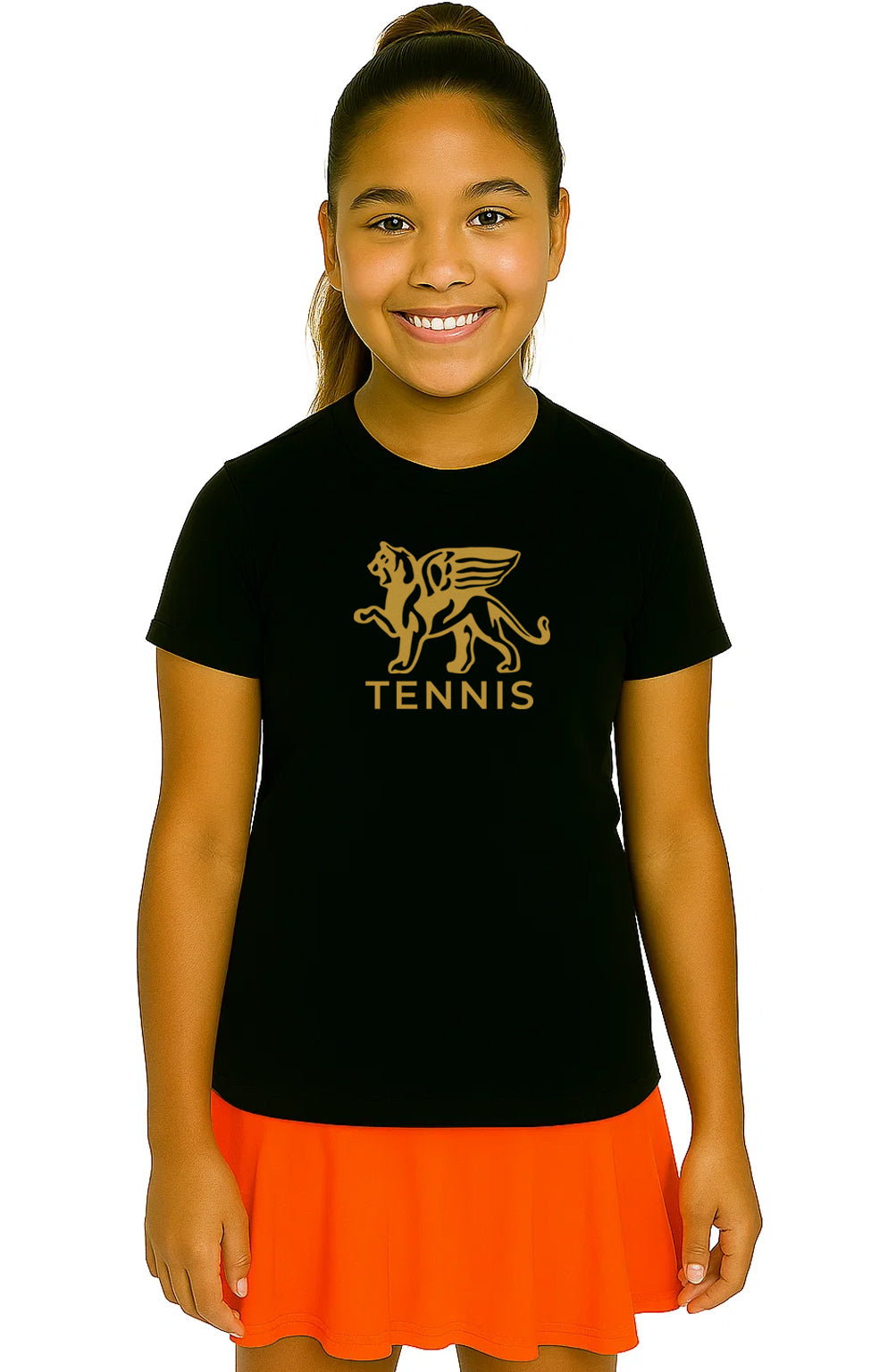 Girls Gold Lion Tennis Tee KOURTLY by Loriet Sports