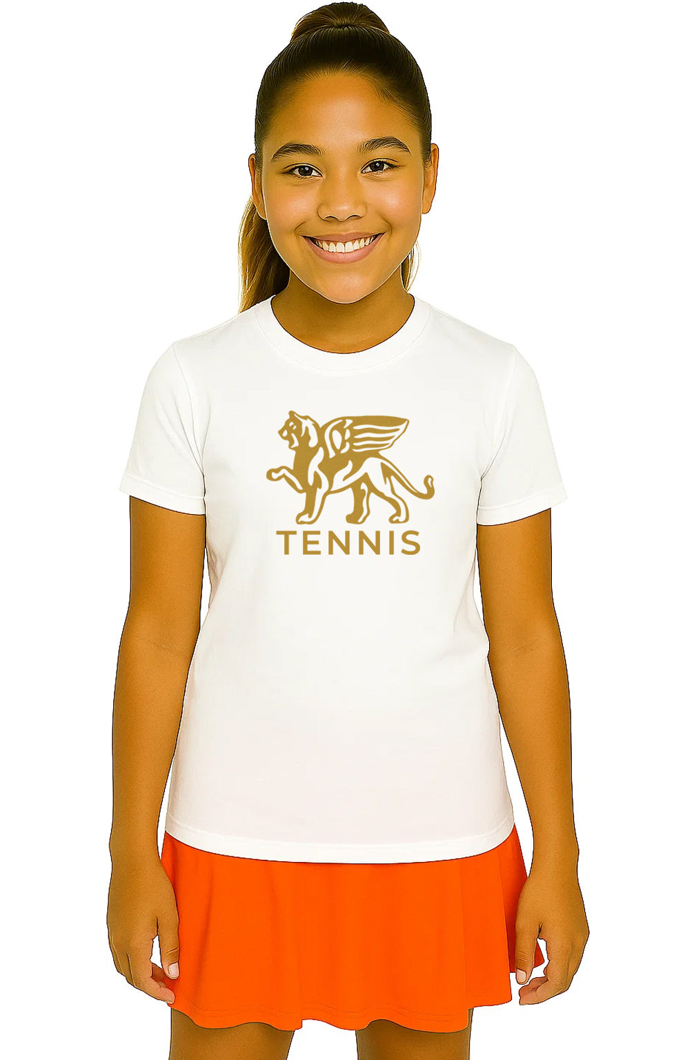 Girls Gold Lion Tennis Tee Loriet Activewear
