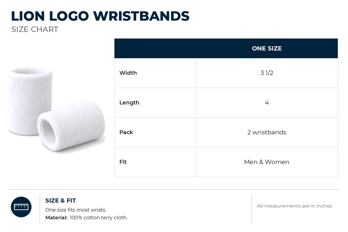 Lion Logo Wristbands size chart