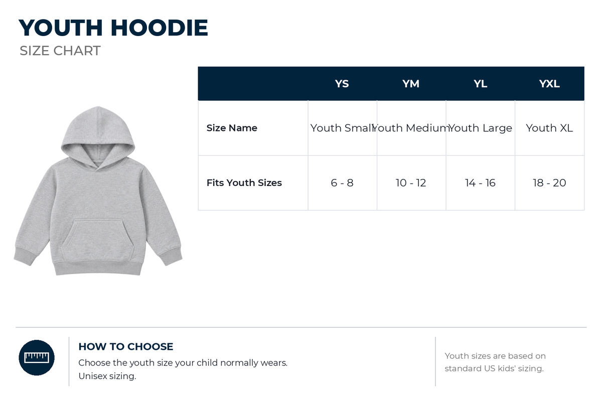 Youth hoodie size guide