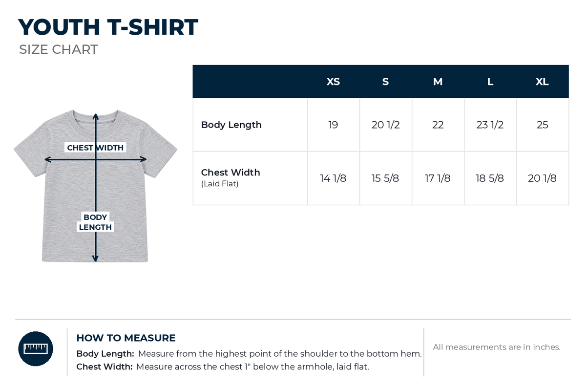 Youth t-shirt size chart